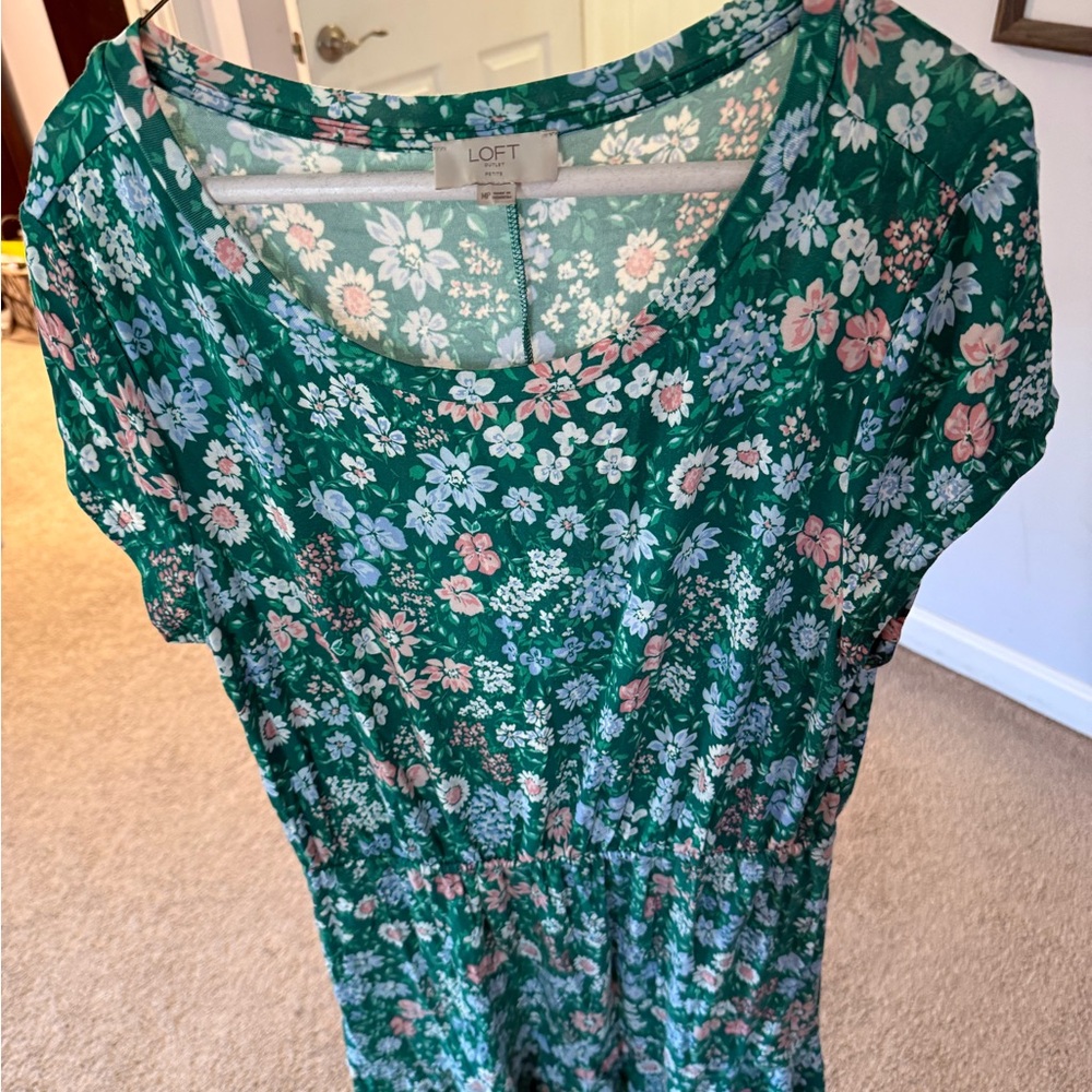 LOFT Green Floral Dress